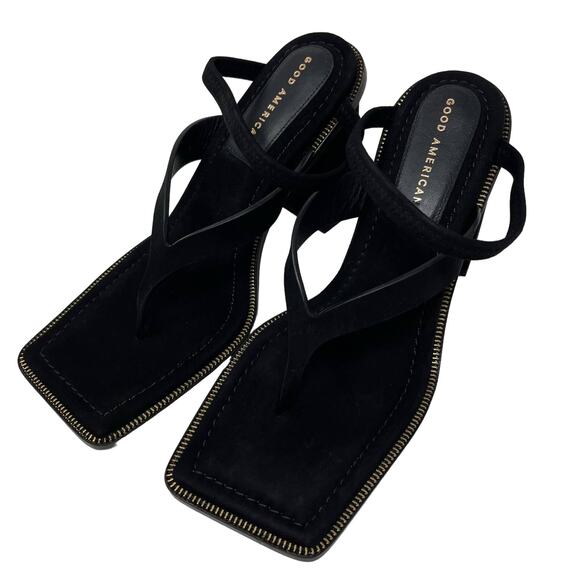 Good American Square Toe Thong Block Heels Suede Black Size 9.5 GA106S-X - Picture 6 of 7